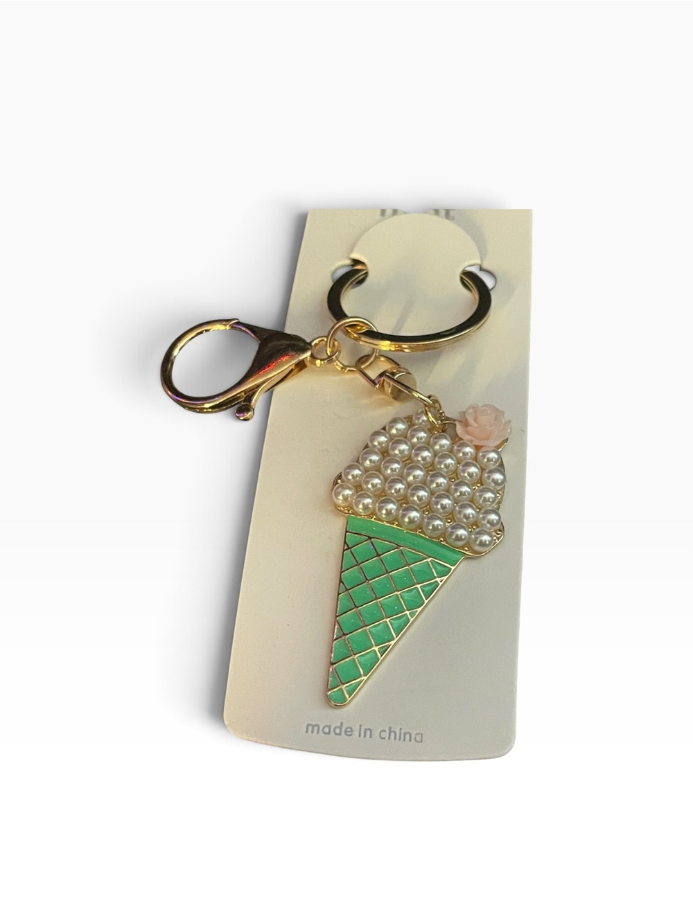 NWT Mint Brand Pearl Ice Cream, Rhinestone Palm Tree & Blue Glitter Charms